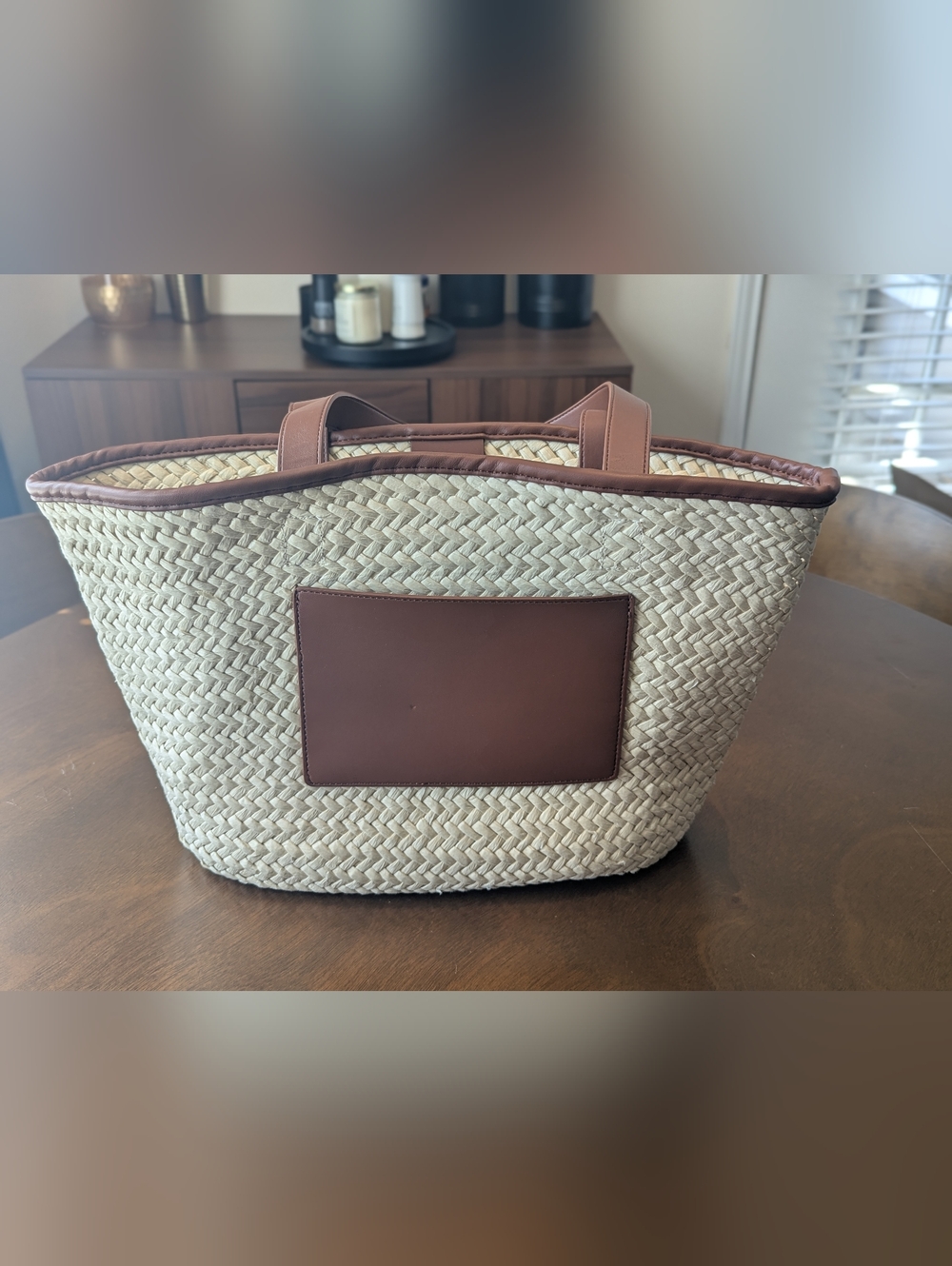 LOFT Straw Tote with Brown Leather Trim